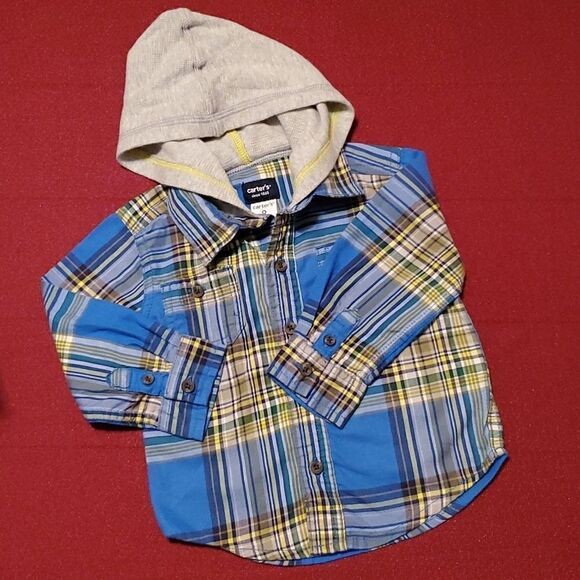 Carter's Plaid Button Down Hoodie Shirt & Elastic Waist Pants Sz 9M - Picture 9 of 12